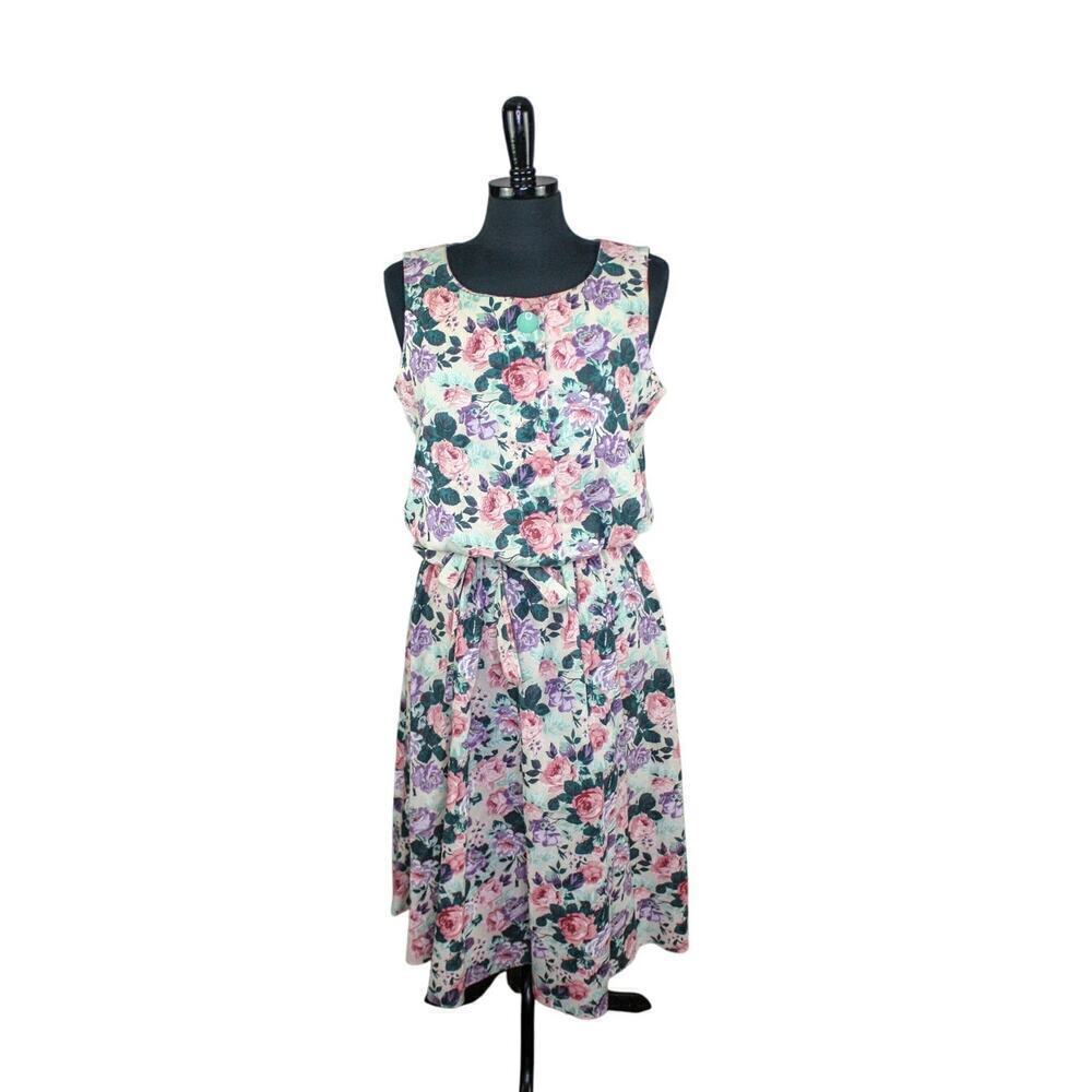 Vintage 80s Classic Apparel Blouson Midi Dress Sleeveless Sundress Tea
